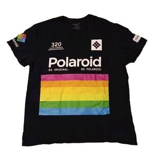 Polaroid 320 Camera Black Rainbow Short Sleeve Cotton Tshirt Size XL Unisex Vtg